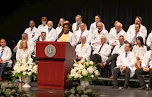 Comfort Orebayo, second-year medical student, speaks at KCU's White Coating Ceremony.